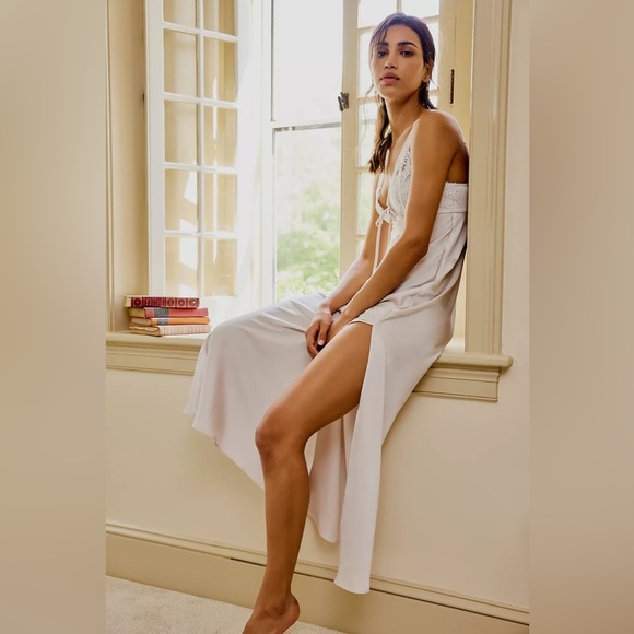 Free People Countryside Lilac Purple Satin Lace Trim Slip Maxi Dress Sz M - Picture 5 of 15